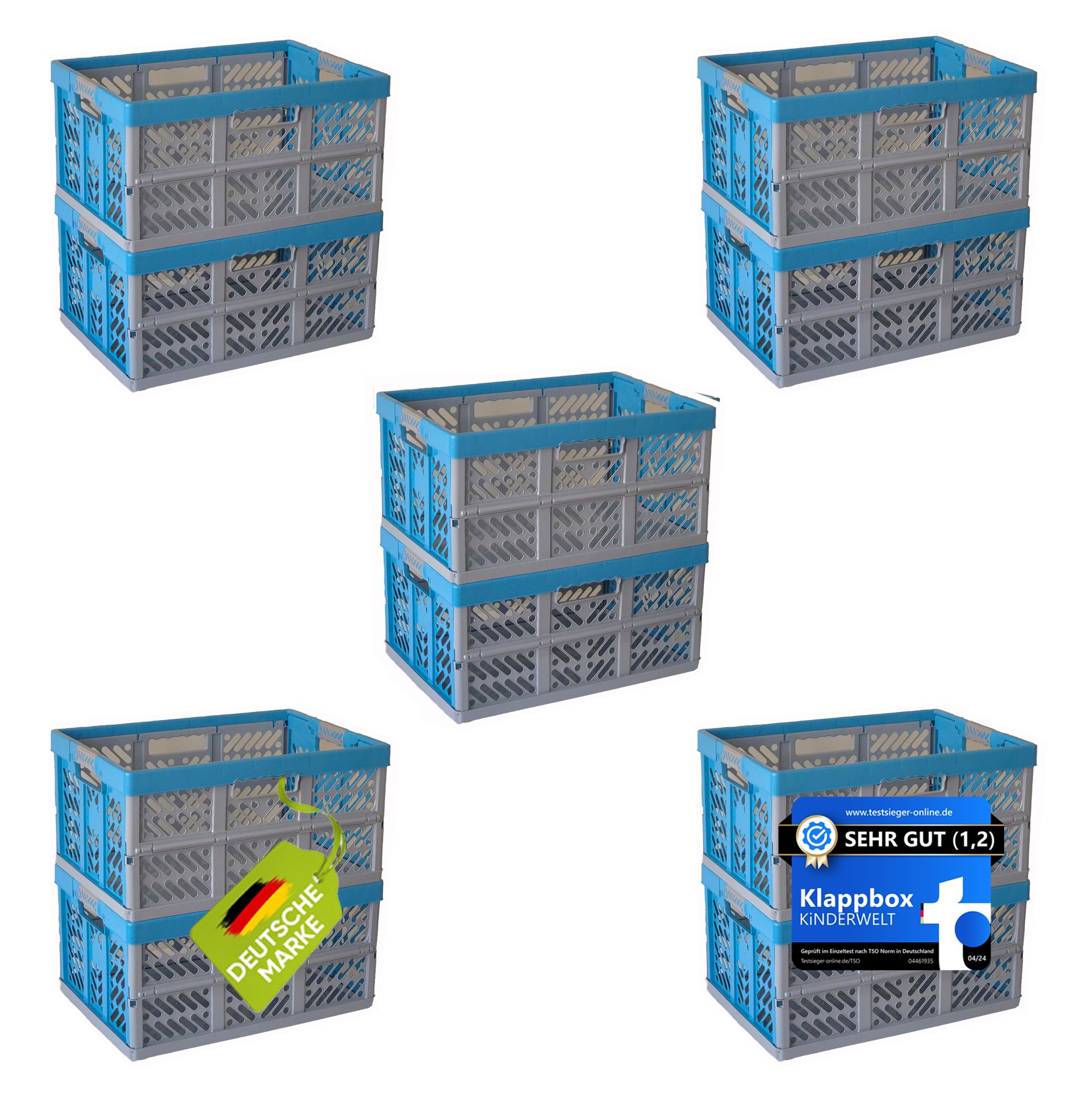 KiNDERWELT 10 x Robuste Profi - Klappbox 45 L bis 50 kg - Faltbox, Kiste, Korb zur Aufbewahrung, Transport - blau
