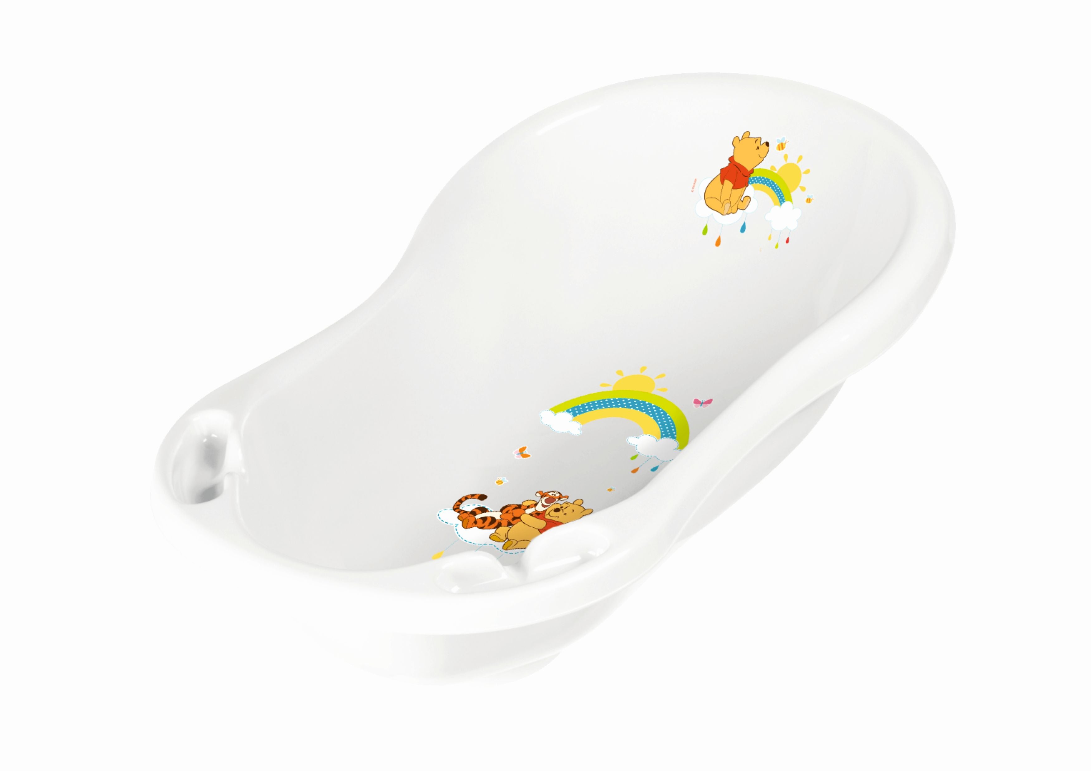 Disney Winnie Pooh baignoire bébé blanche 84 cm + support de bain + tuyau d'évacuation + gant de toilette