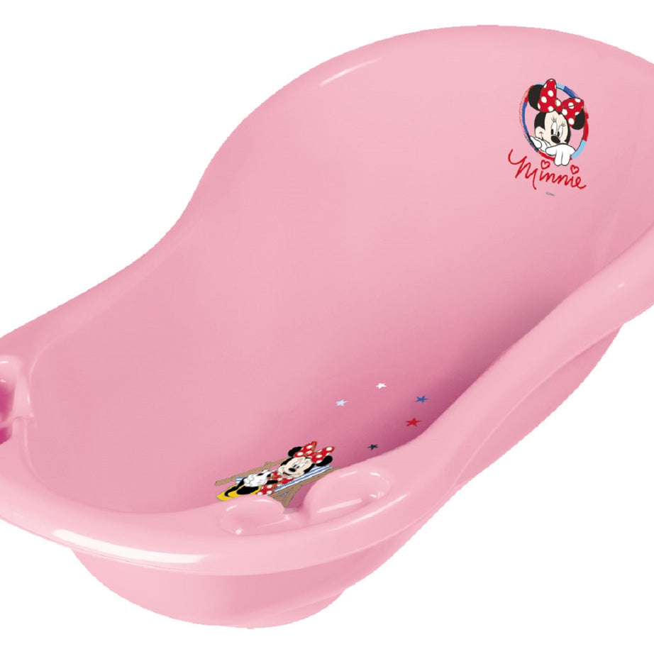 Disney Minni Mouse baignoire bébé rose 84 cm + support de bain + tuyau d'évacuation + gant de lavage