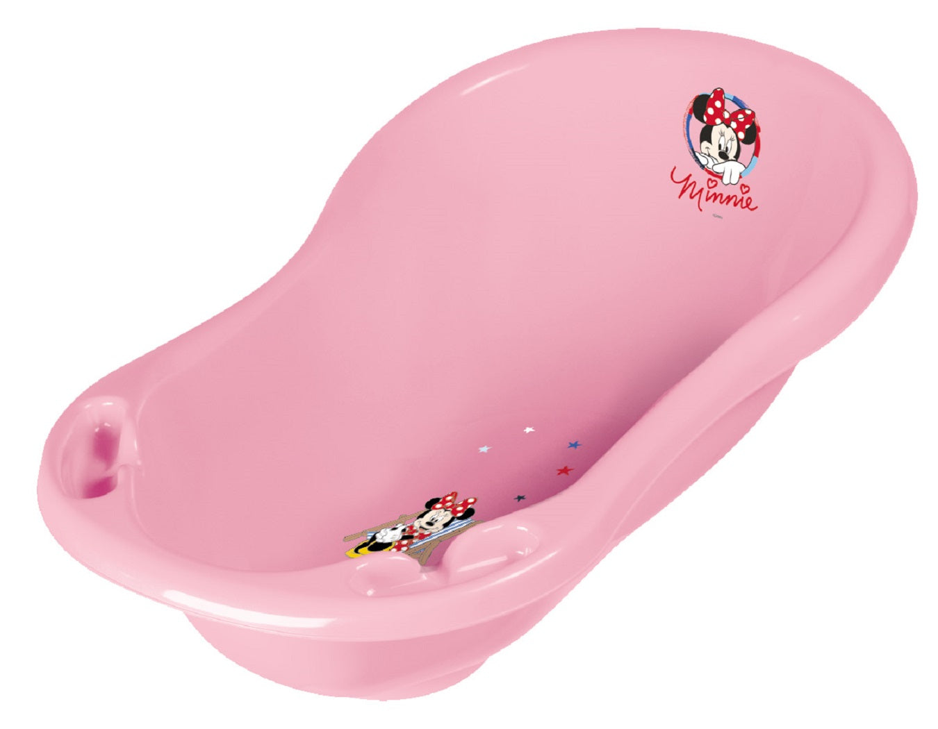 Disney Minni Mouse baignoire bébé rose 84 cm + support de bain + tuyau d'évacuation + gant de lavage