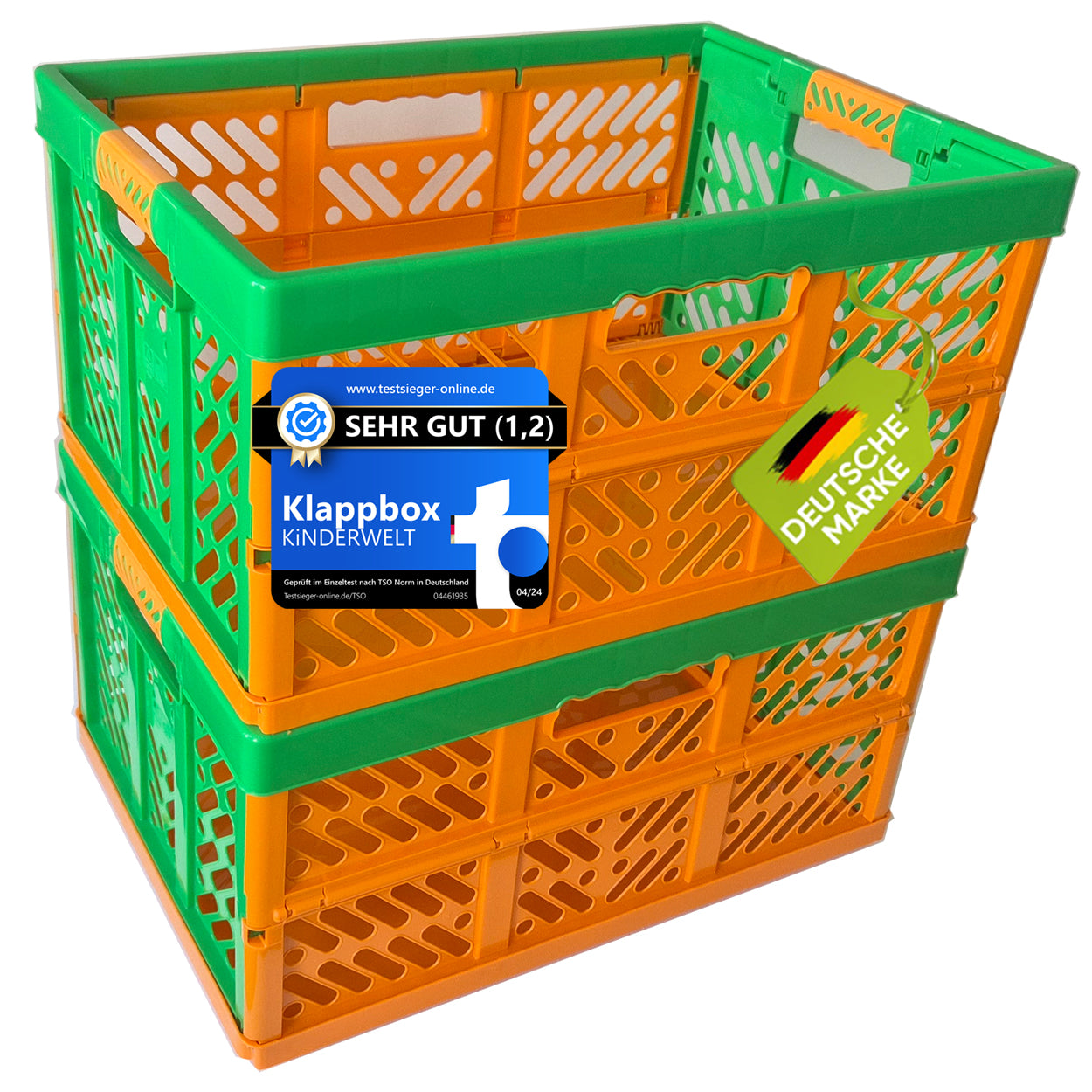 KiNDERWELT 2 x Robuste Profi - Klappbox 45 L bis 50 kg - Faltbox, Kiste, Korb zur Aufbewahrung, Transport - orange
