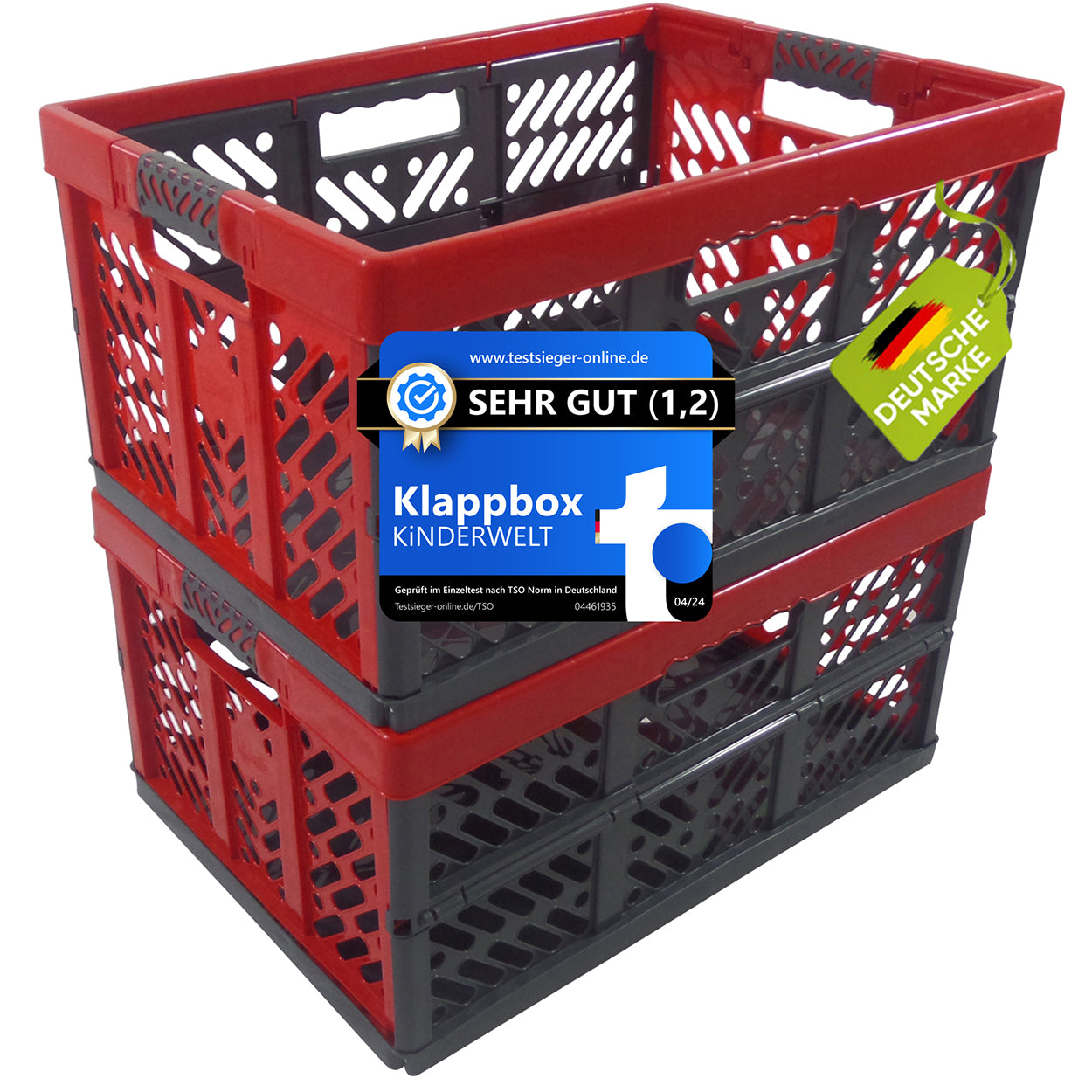 2x caisse pliante professionnelle 45L jusqu'à 50 kg caisse pliante anthracite / rouge
