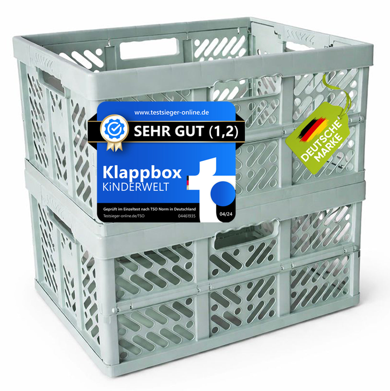 KiNDERWELT 2 x Robuste Profi - Klappbox 45 L bis 50 kg - Faltbox, Kiste, Korb zur Aufbewahrung, Transport - mintweiss