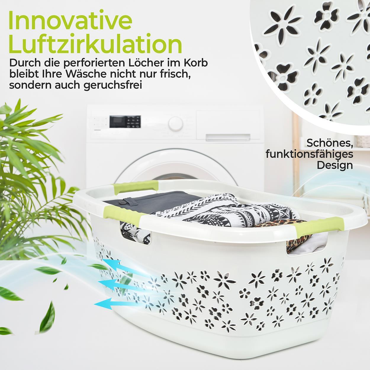 Panier à linge premium 50 L forme ergonomique - poignées soft touch - grand panier blanc