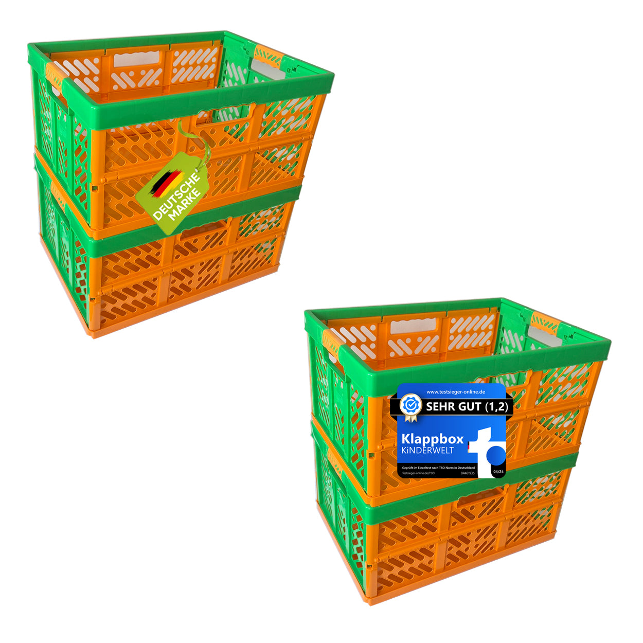 KiNDERWELT 4 x Stabile Profi-Klappboxen orange mit Soft-Touch Griffen