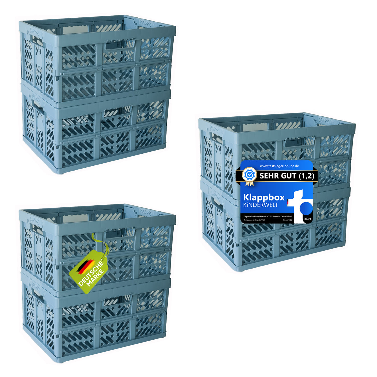 KiNDERWELT 6 x Robuste Profi - Klappbox 45 L bis 50 kg - Faltbox, Kiste, Korb zur Aufbewahrung, Transport - blau