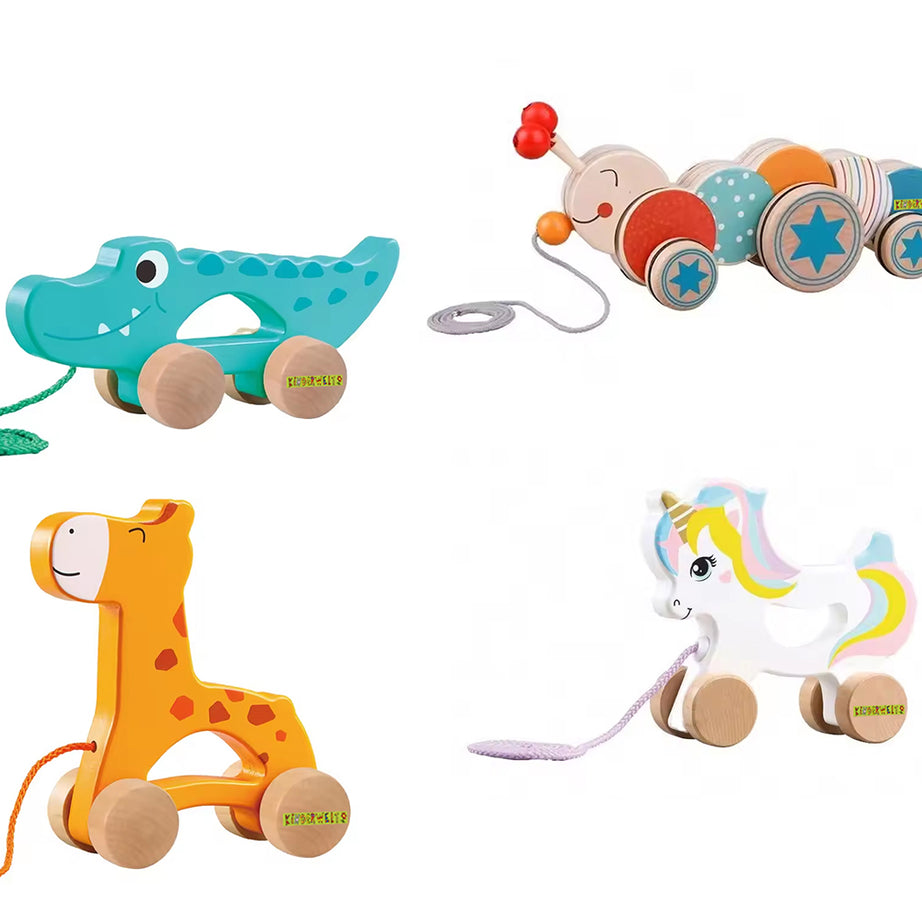 Chenille jouet à tirer en bois, jouet d'apprentissage adapté aux enfants, jouet pour enfants pour tirer, pousser et jouer