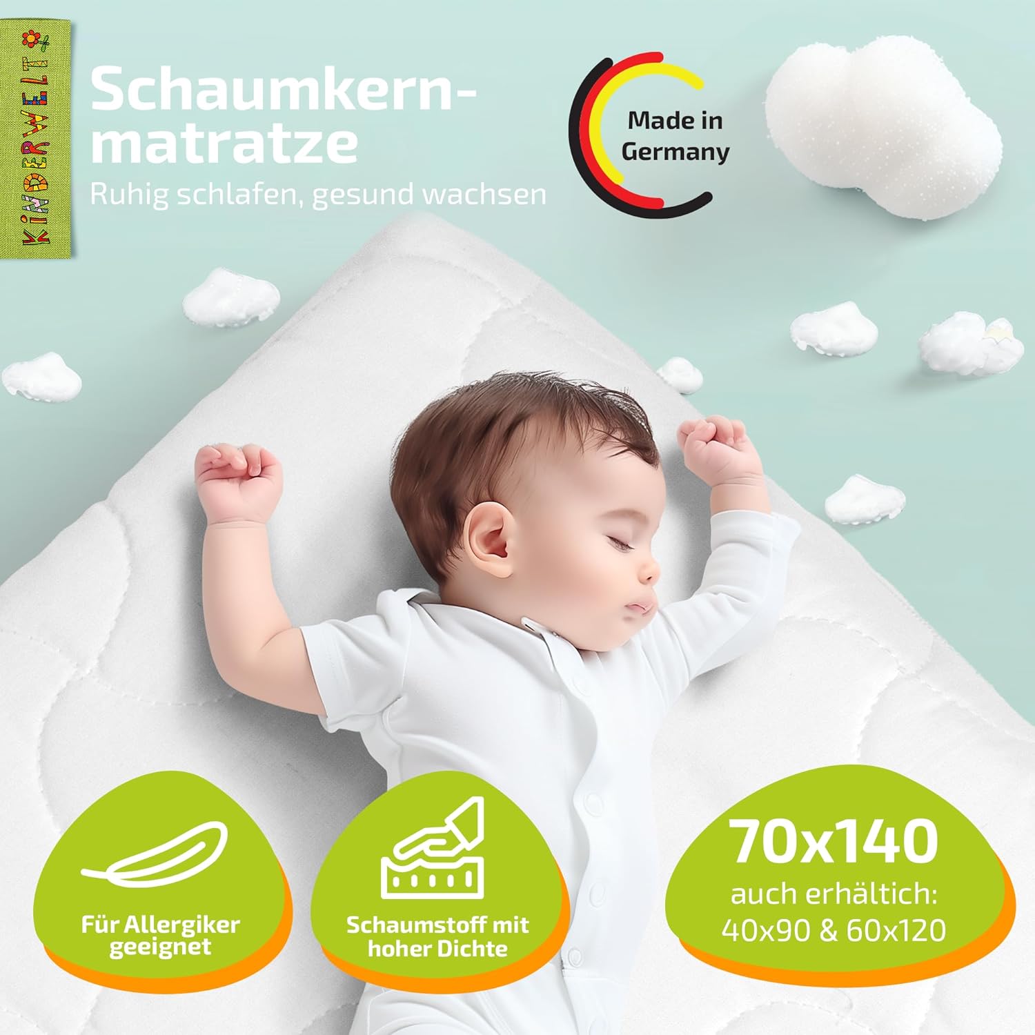Matelas à âme en mousse pour bébé Matelas matelassé confort pour bébé 70 x 140 x 7 cm