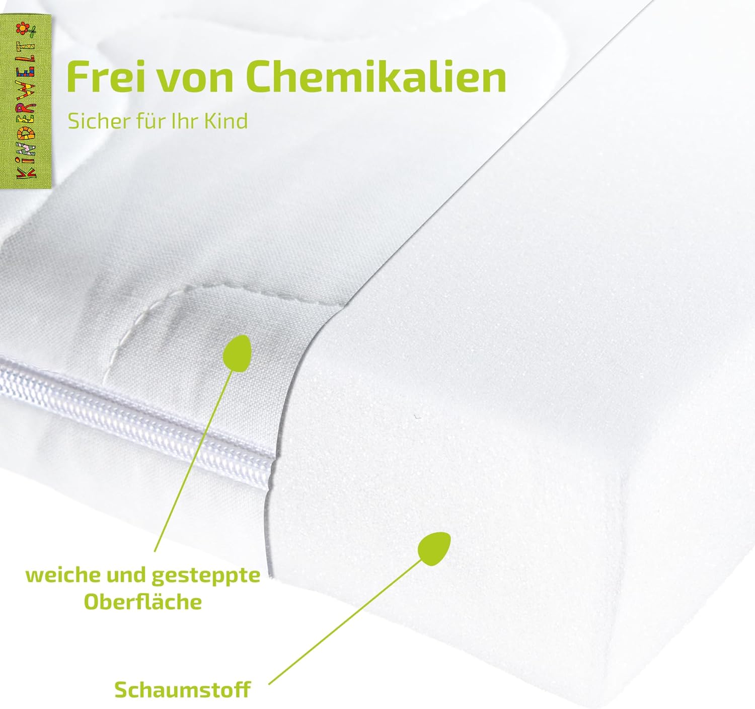 Baby Schaumkernmatratze mit Komfortbezug gesteppt Babymatratze Matratze 70 x 140 x 10 cm weiß