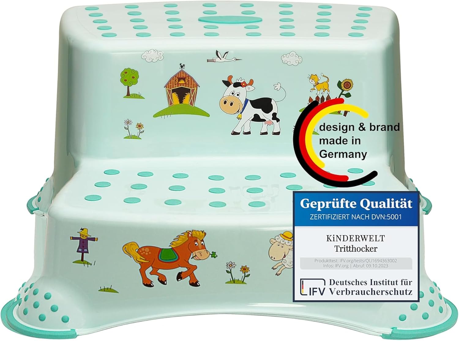 Escabeau à deux marches haut de gamme Tabouret stable aigue-marine Funny Farm