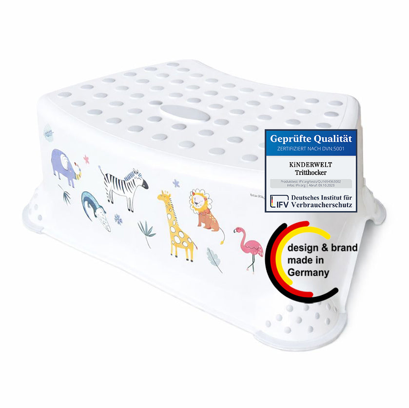 Premium stabiler Tritthocker Tier Motiv weiß
