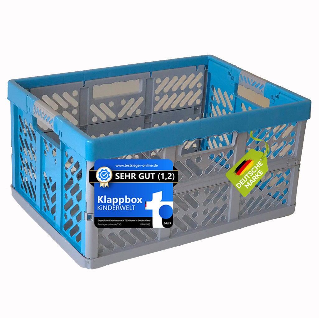 KiNDERWELT Robuste Profi - Klappbox 45 L bis 50 kg - Faltbox, Kiste, Korb zur Aufbewahrung, Transport - blau