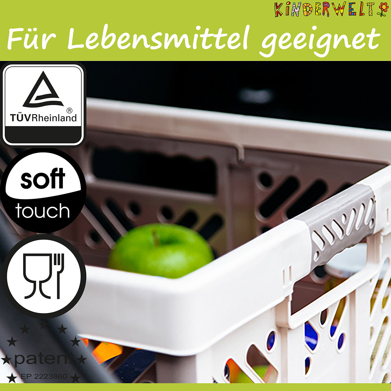 3 boîtes pliantes professionnelles certifiées TÜV Rheinland. Caisse plastique pliable 45 L à 50 kg anthracite/rouge