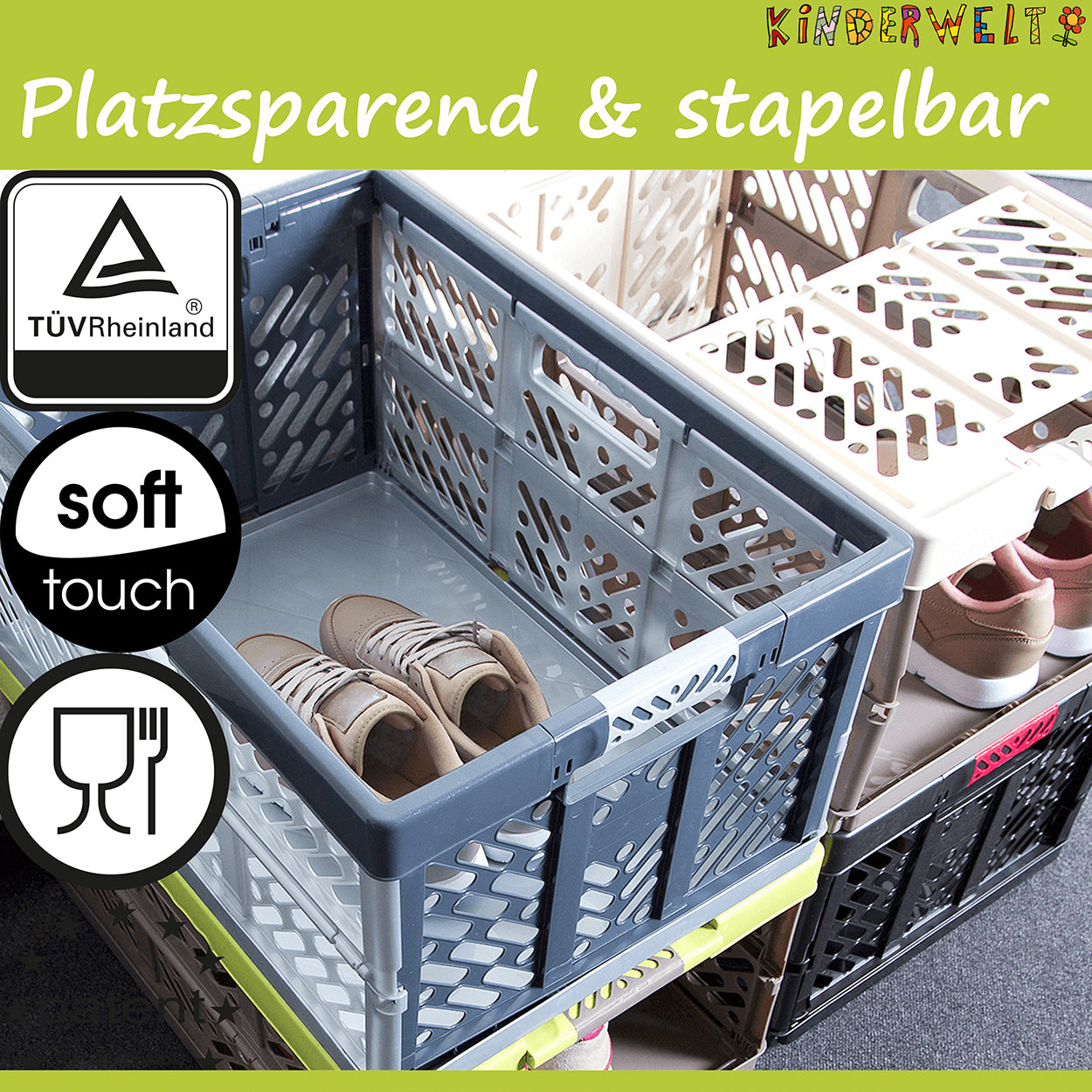 2 boîtes pliantes professionnelles certifiées TÜV Rheinland. Caisse plastique caisse pliante argent 45 L à 50 kg