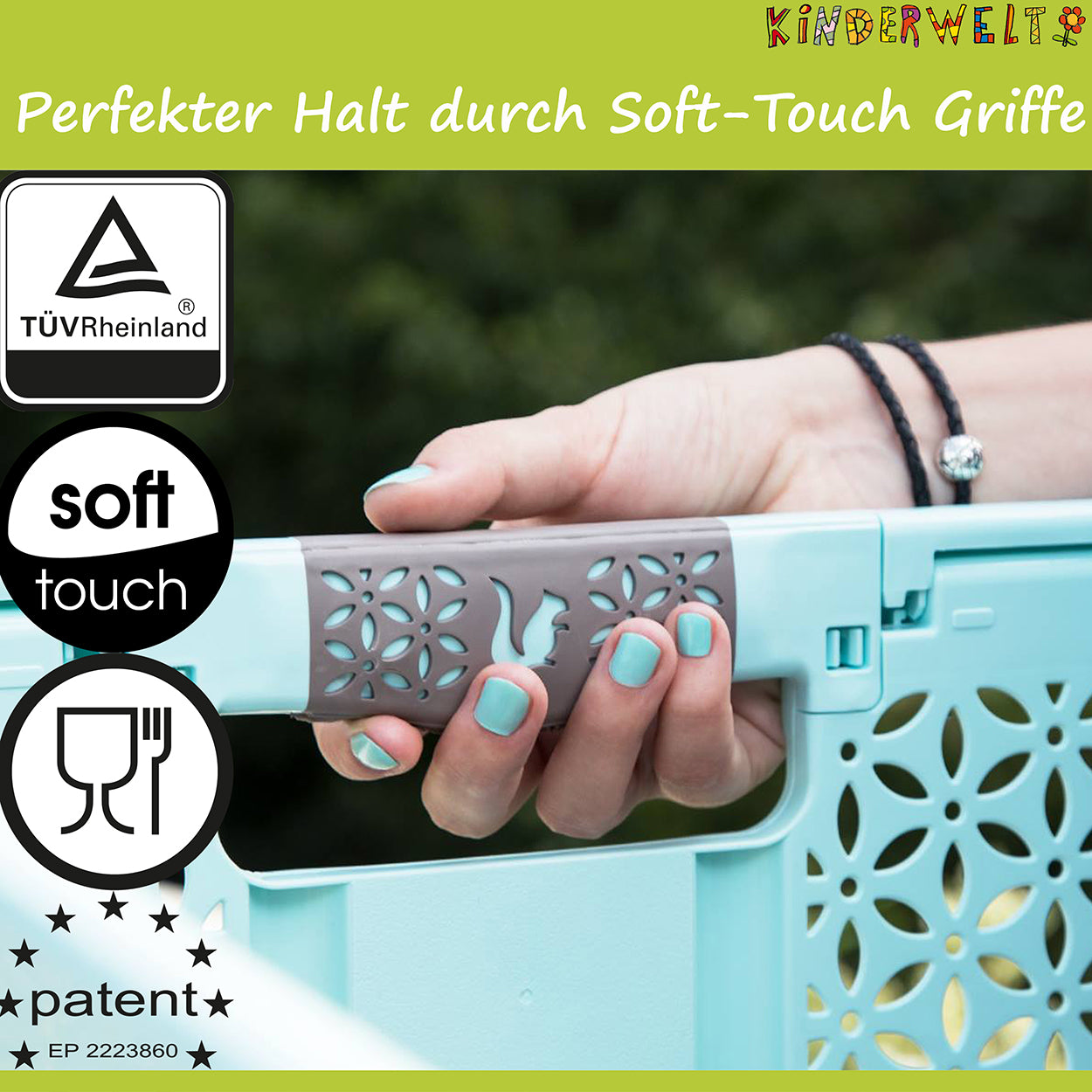 3 boîtes pliantes professionnelles certifiées TÜV Rheinland. Caisse plastique pliable 45 L à 50 kg anthracite/rouge