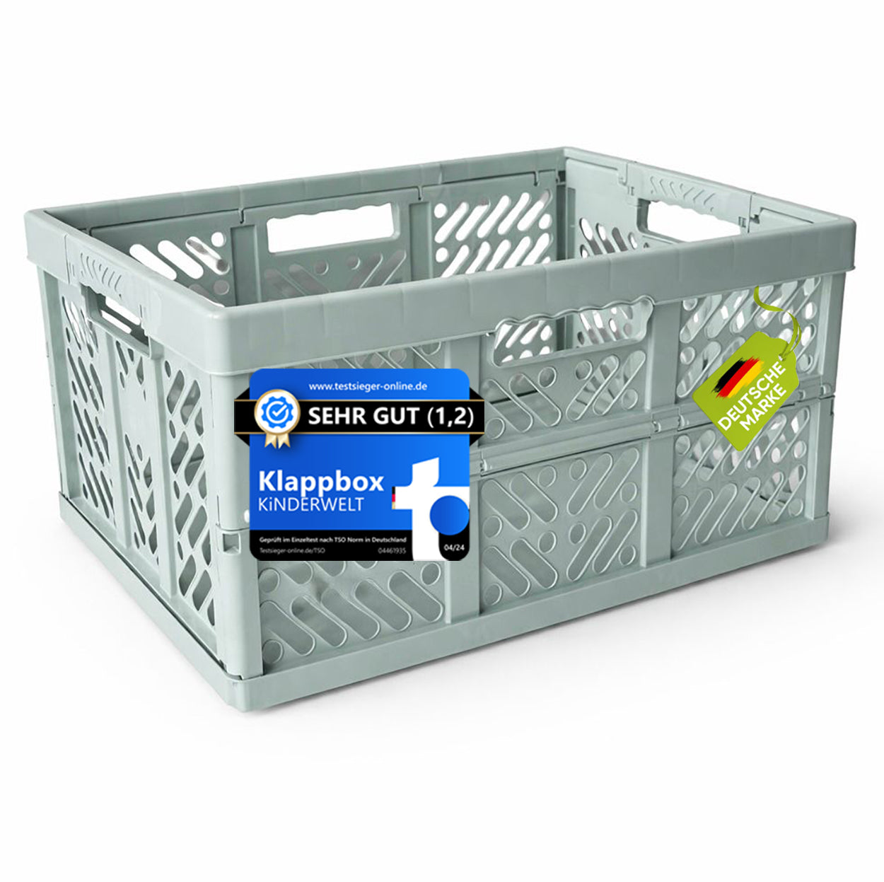 KiNDERWELT Robuste Profi - Klappbox 45 L bis 50 kg - Faltbox, Kiste, Korb zur Aufbewahrung, Transport - mintweiss