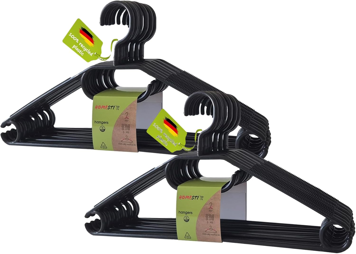 20 Stück multifunktioanale Premium Kleiderbügel aus 100% recyceltem Kunststoff Anti-Rutsch-Oberfläche, platzsparend mit Hosensteg und Haken für Krawatten