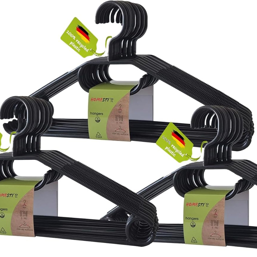 30 Stück multifunktionale Premium Kleiderbügel aus 100% recyceltem Kunststoff Anti-Rutsch-Oberfläche, platzsparend mit Hosensteg und Haken für Krawatten