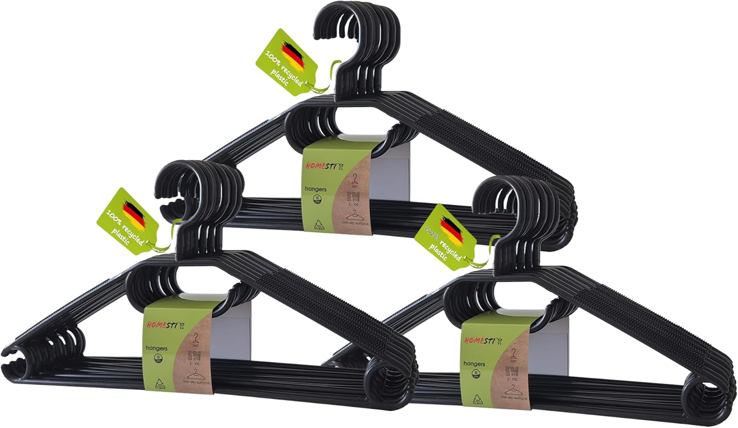 30 Stück multifunktionale Premium Kleiderbügel aus 100% recyceltem Kunststoff Anti-Rutsch-Oberfläche, platzsparend mit Hosensteg und Haken für Krawatten