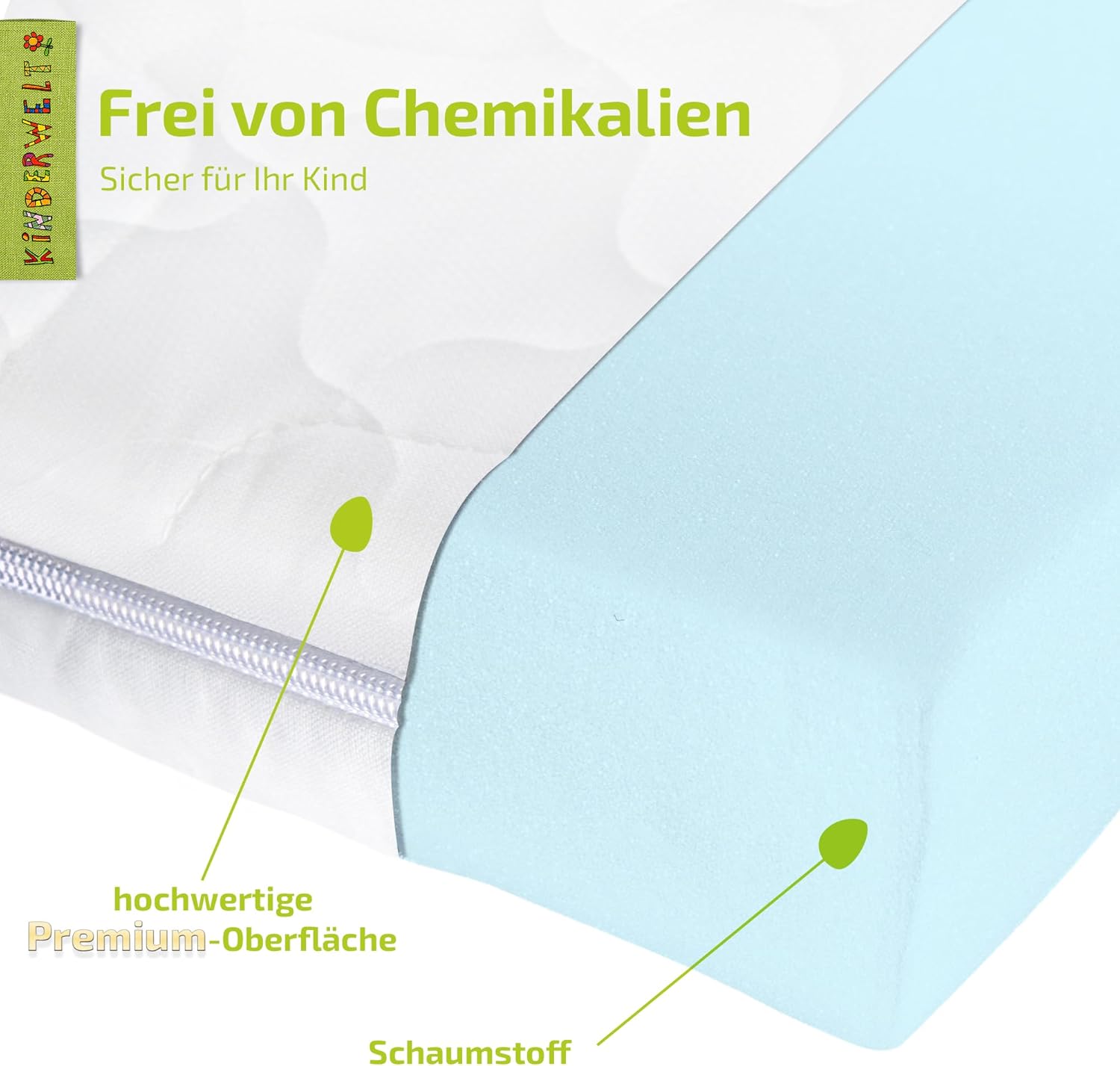 Baby Schaumkernmatratze mit Komfortbezug gesteppt und Trittkante Babymatratze Matratze 70 x 140 x 10cm weiß