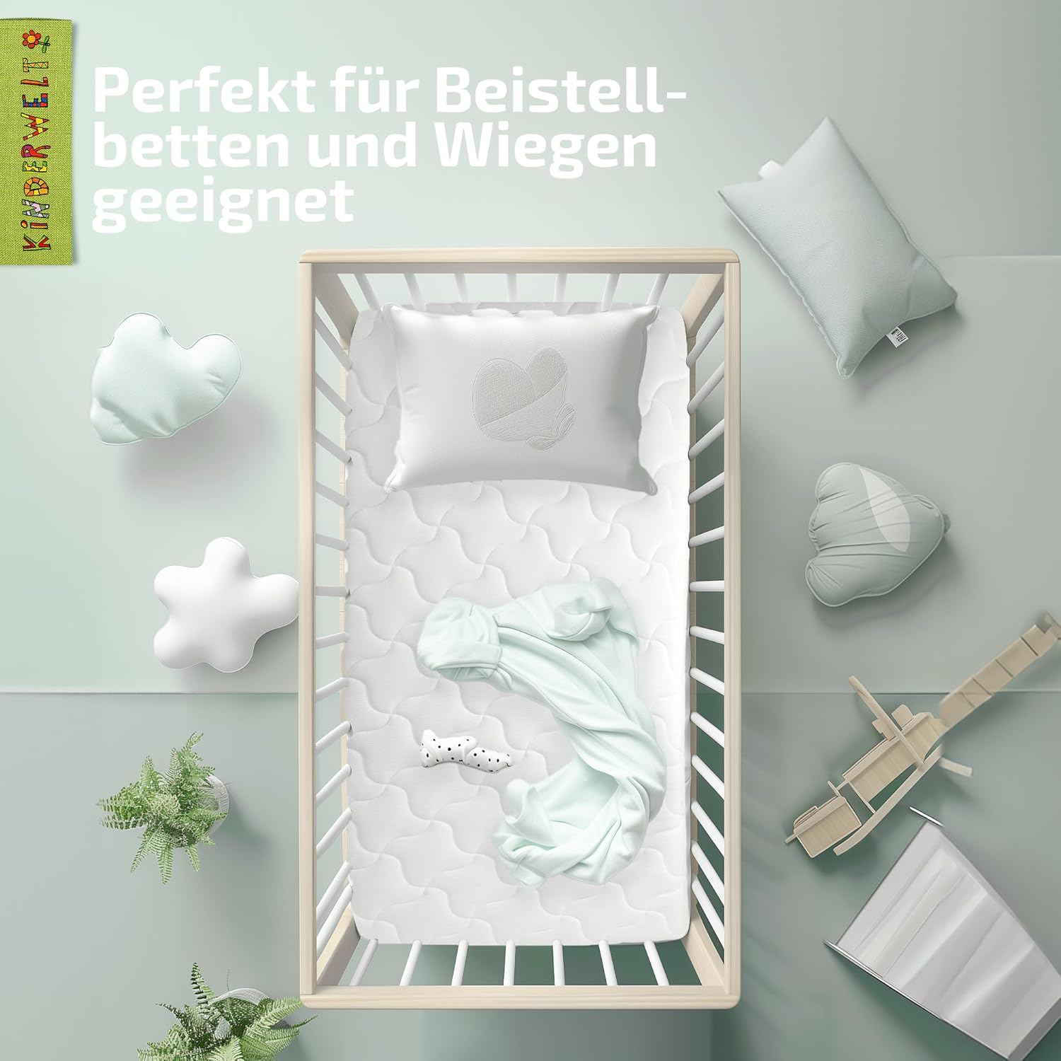Baby Schaumkernmatratze mit Komfortbezug gesteppt Babymatratze Matratze 70 x 140 x 10 cm weiß