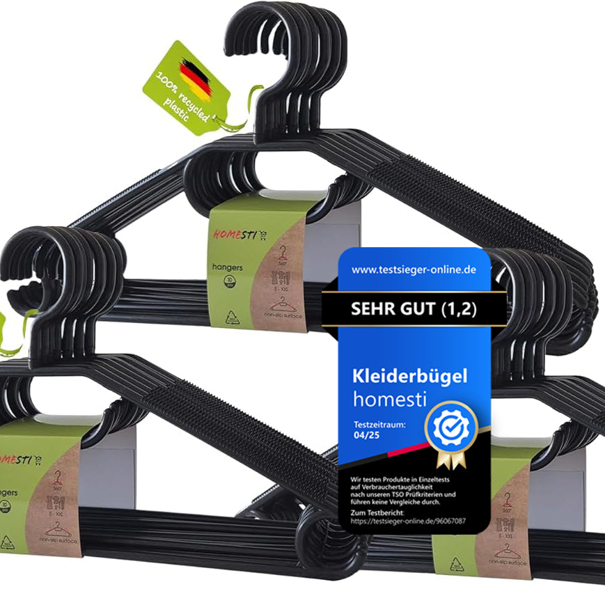30 Stück multifunktionale Premium Kleiderbügel aus 100% recyceltem Kunststoff Anti-Rutsch-Oberfläche, platzsparend mit Hosensteg und Haken für Krawatten