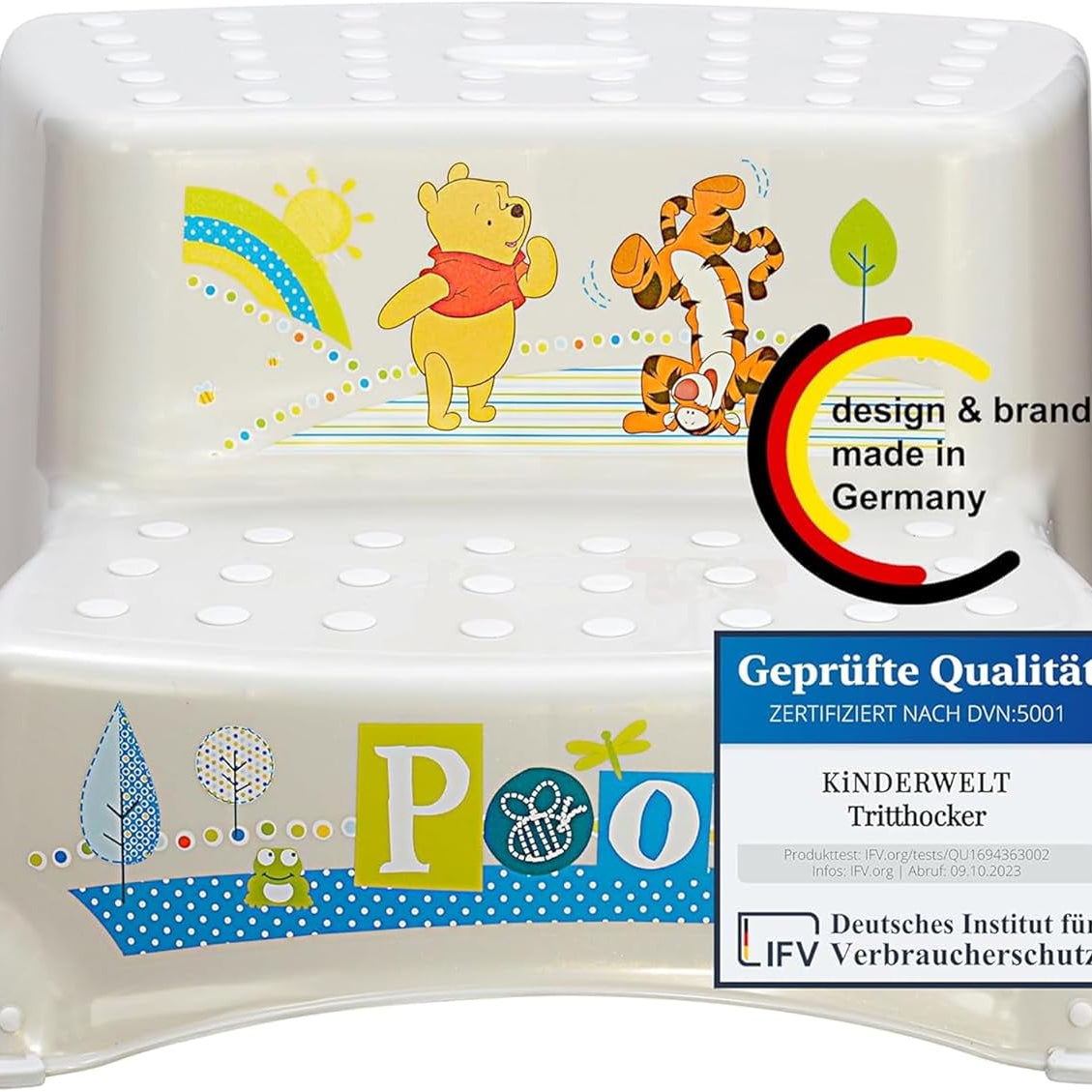 Escabeau à deux marches haut de gamme Disney Winnie l'ourson tabouret robuste blanc perle