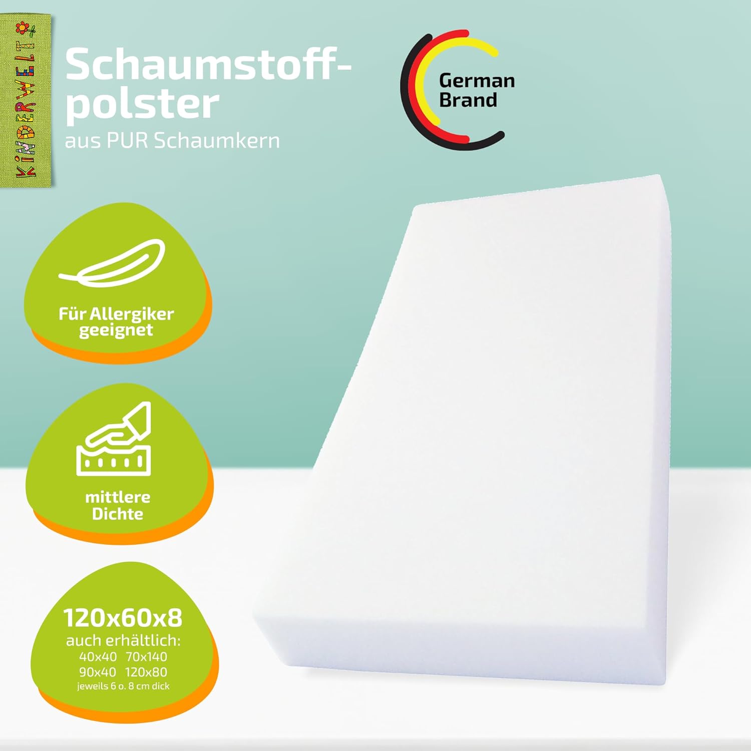 Schaumstoff Polster Schaumstoffplatte Schaum 120 x 60 x 8 cm