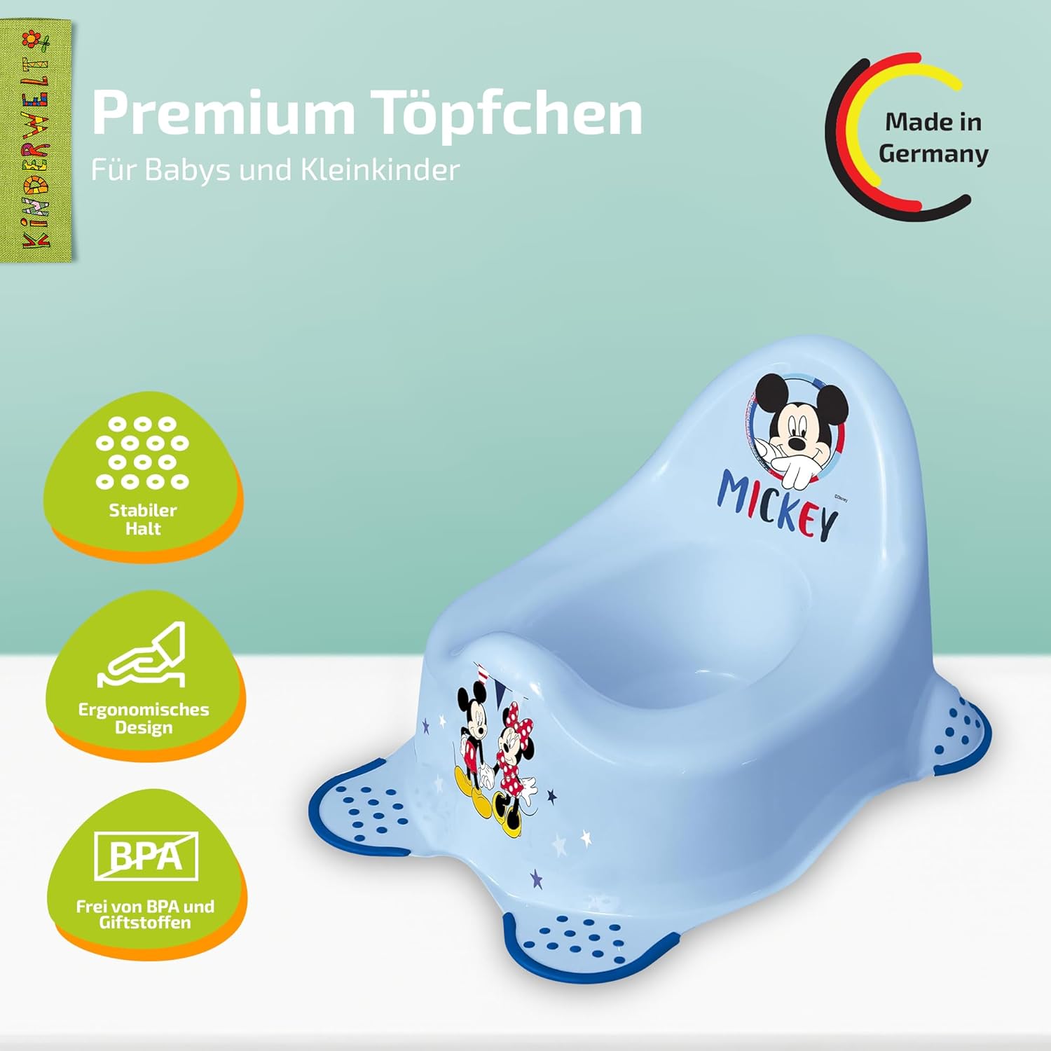 Pot Disney Mickey Mouse bleu pour bébés et enfants, pot bébé stable avec fonction antidérapante