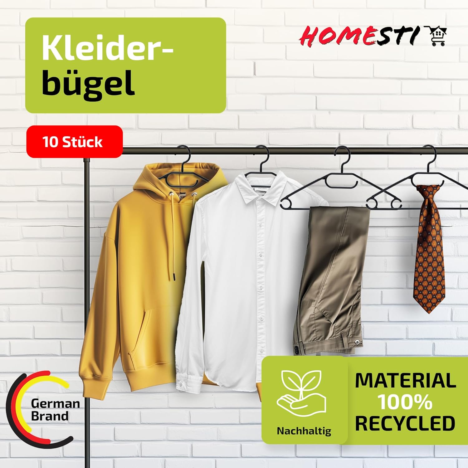10 Stück multifunktionale Premium Kleiderbügel recyceltem Kunststoff und Anti-Rutsch-Oberfläche, mit Hosensteg und Haken für Krawatten