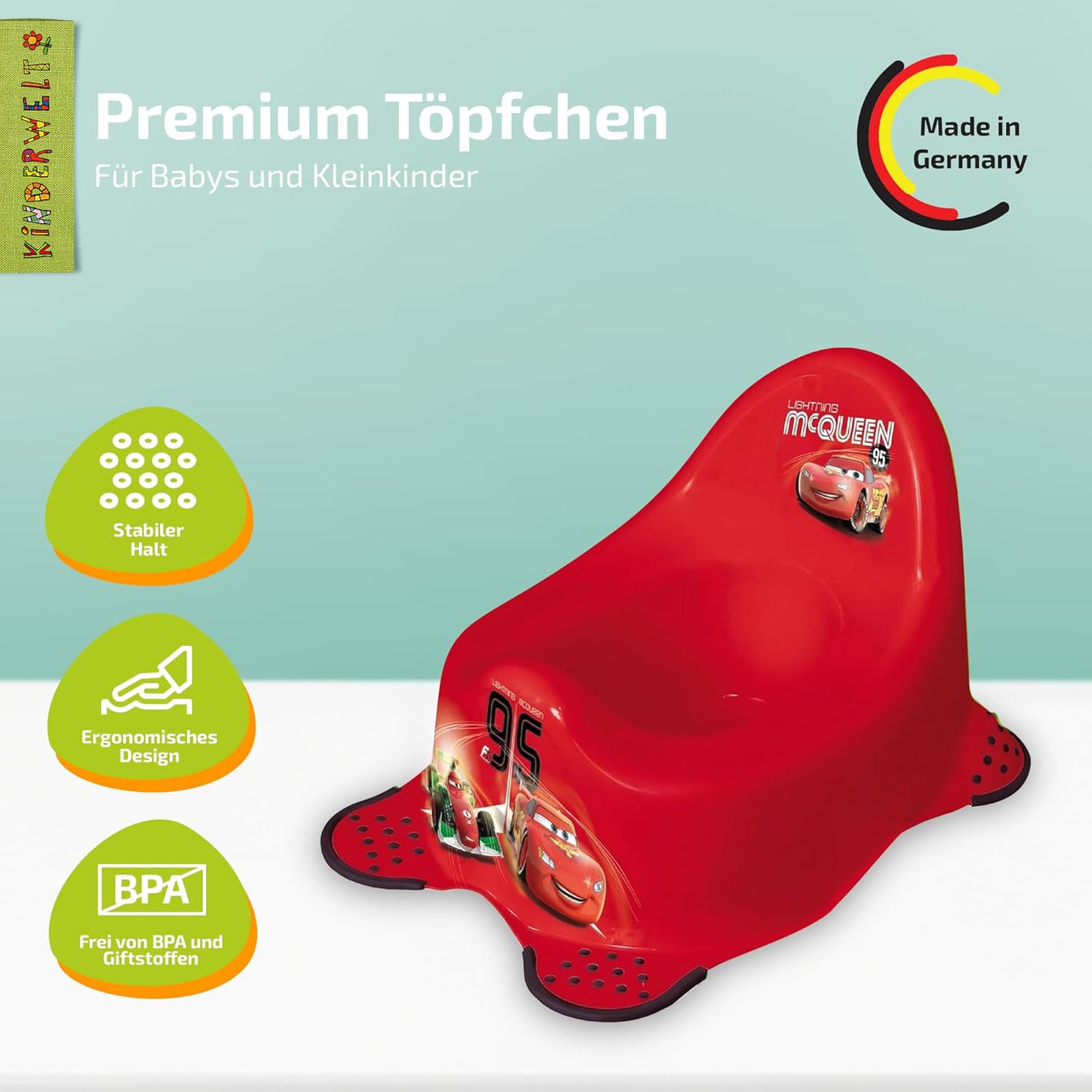 Pot Disney Cars rouge pour bébés et enfants, pot bébé stable avec fonction antidérapante