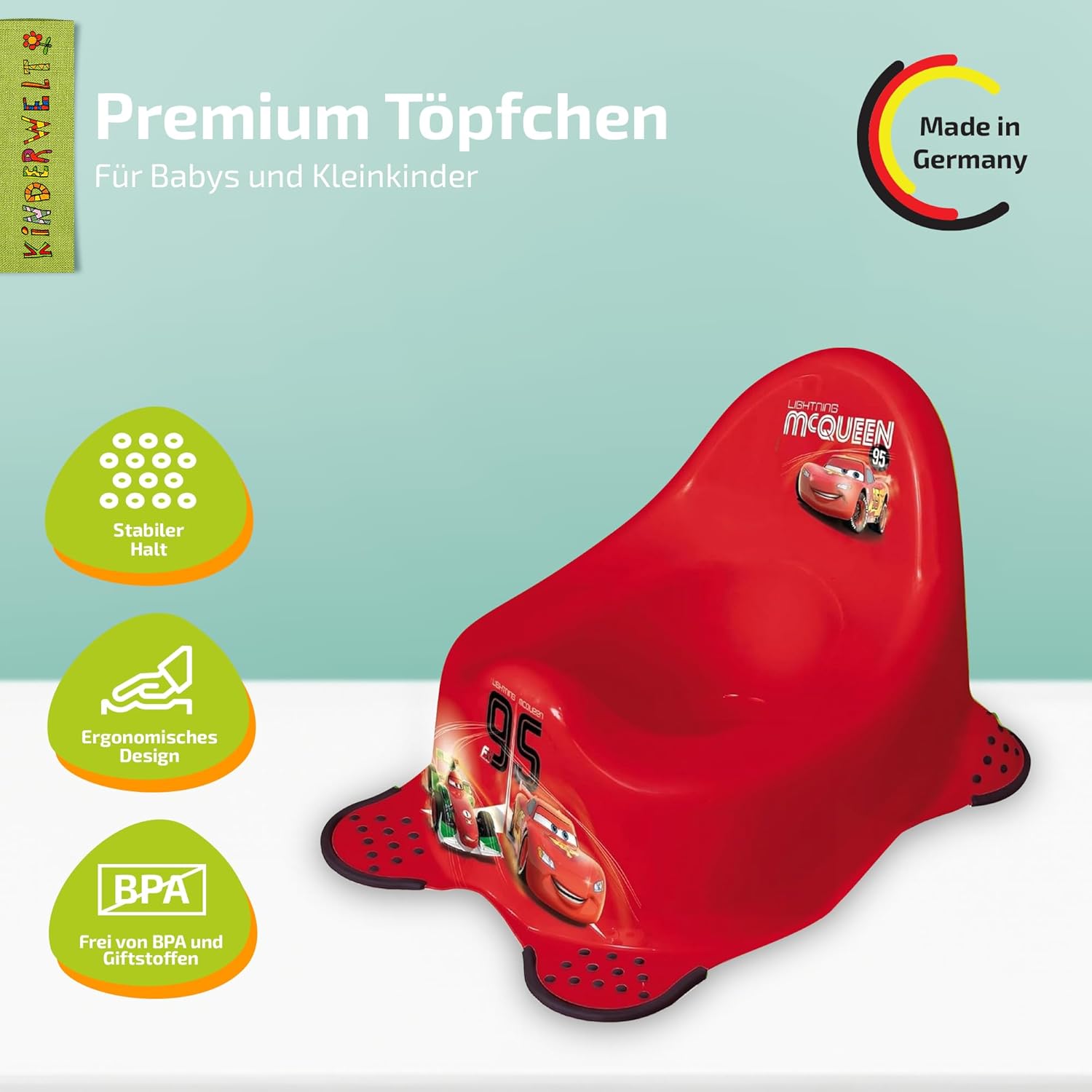 Pot Disney Cars rouge pour bébés et enfants, pot bébé stable avec fonction antidérapante