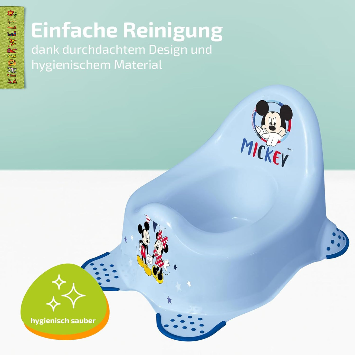Pot Disney Mickey Mouse bleu pour bébés et enfants, pot bébé stable avec fonction antidérapante