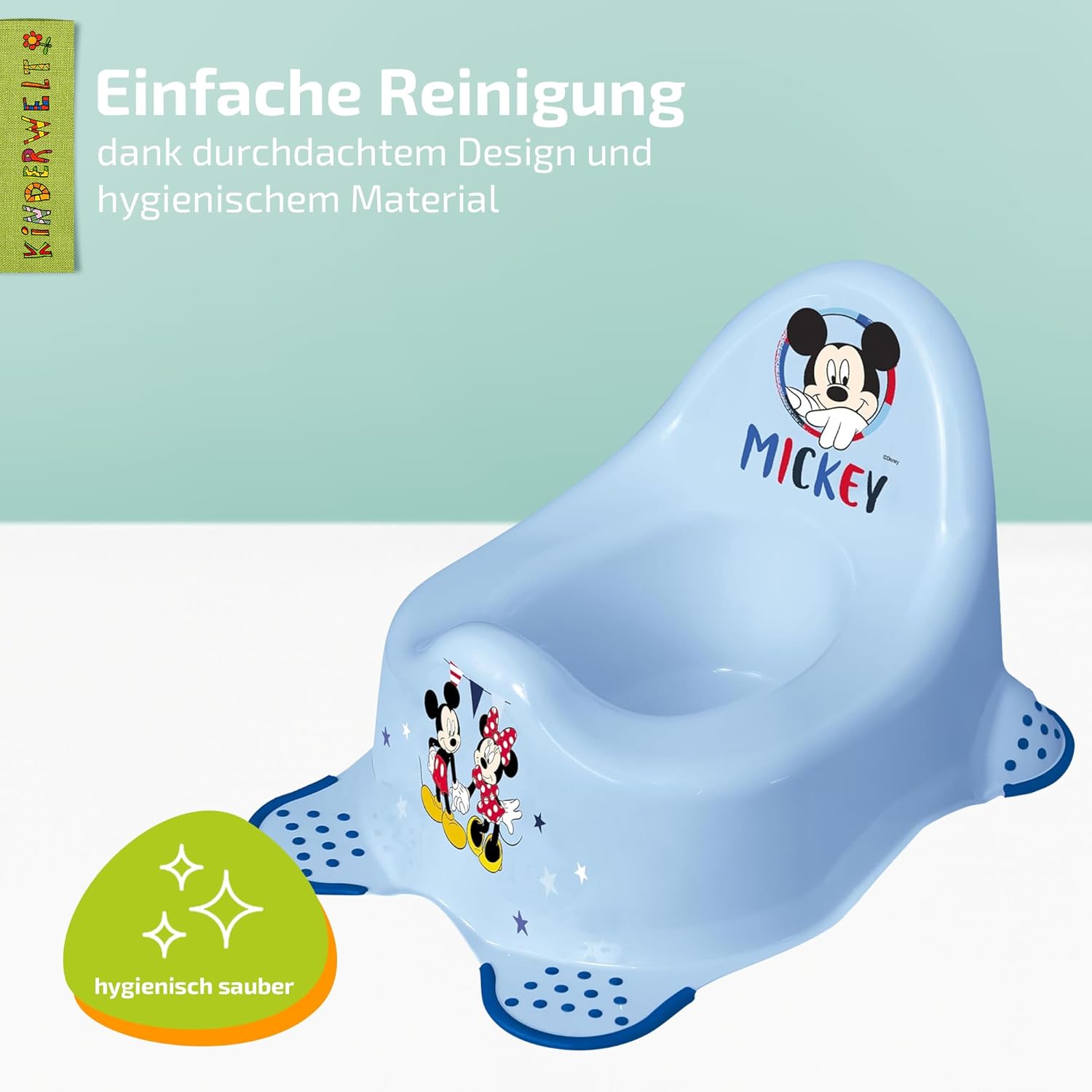 Pot Disney Mickey Mouse bleu pour bébés et enfants, pot bébé stable avec fonction antidérapante