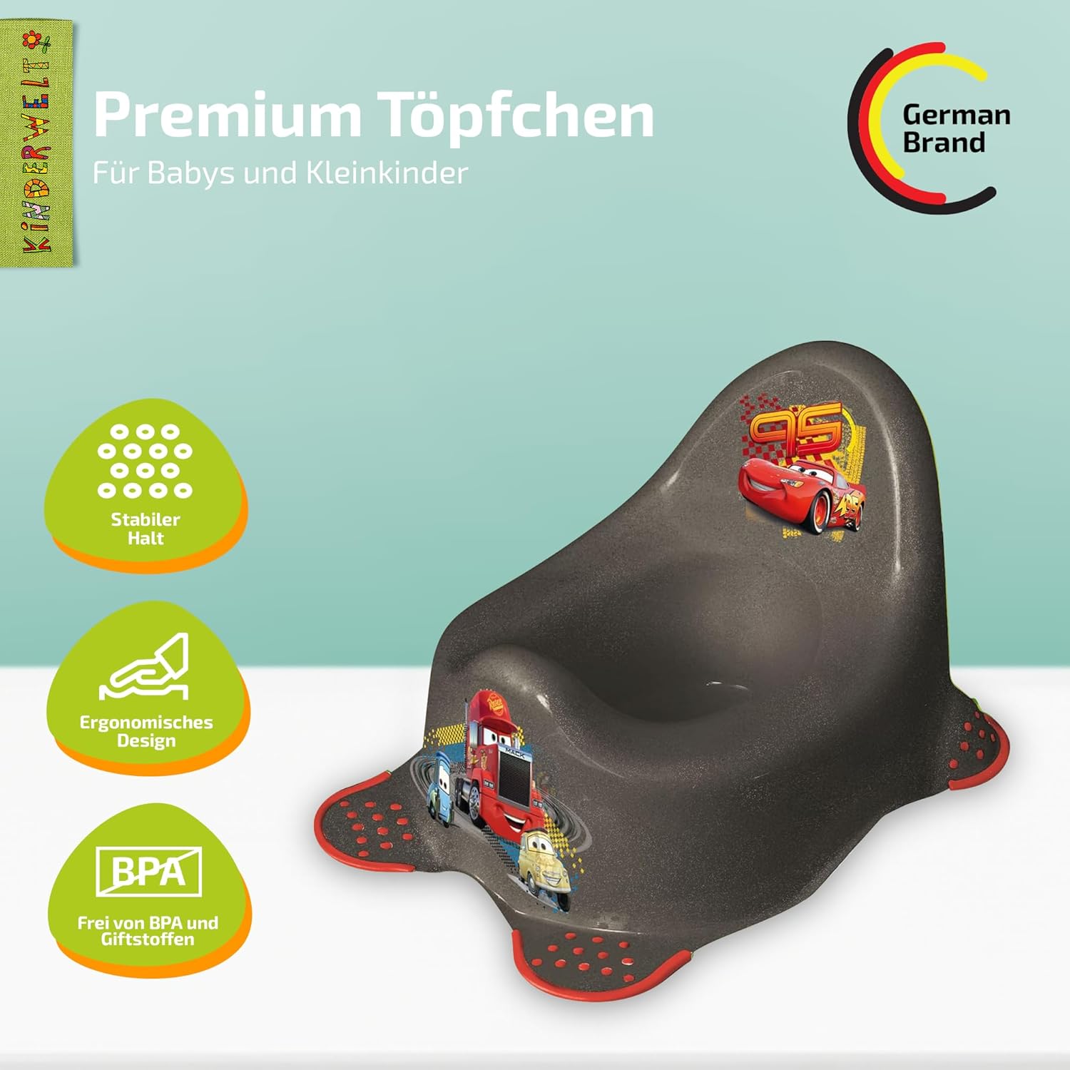 Pot Disney Cars métallique pour bébés et enfants, pot bébé stable avec fonction antidérapante