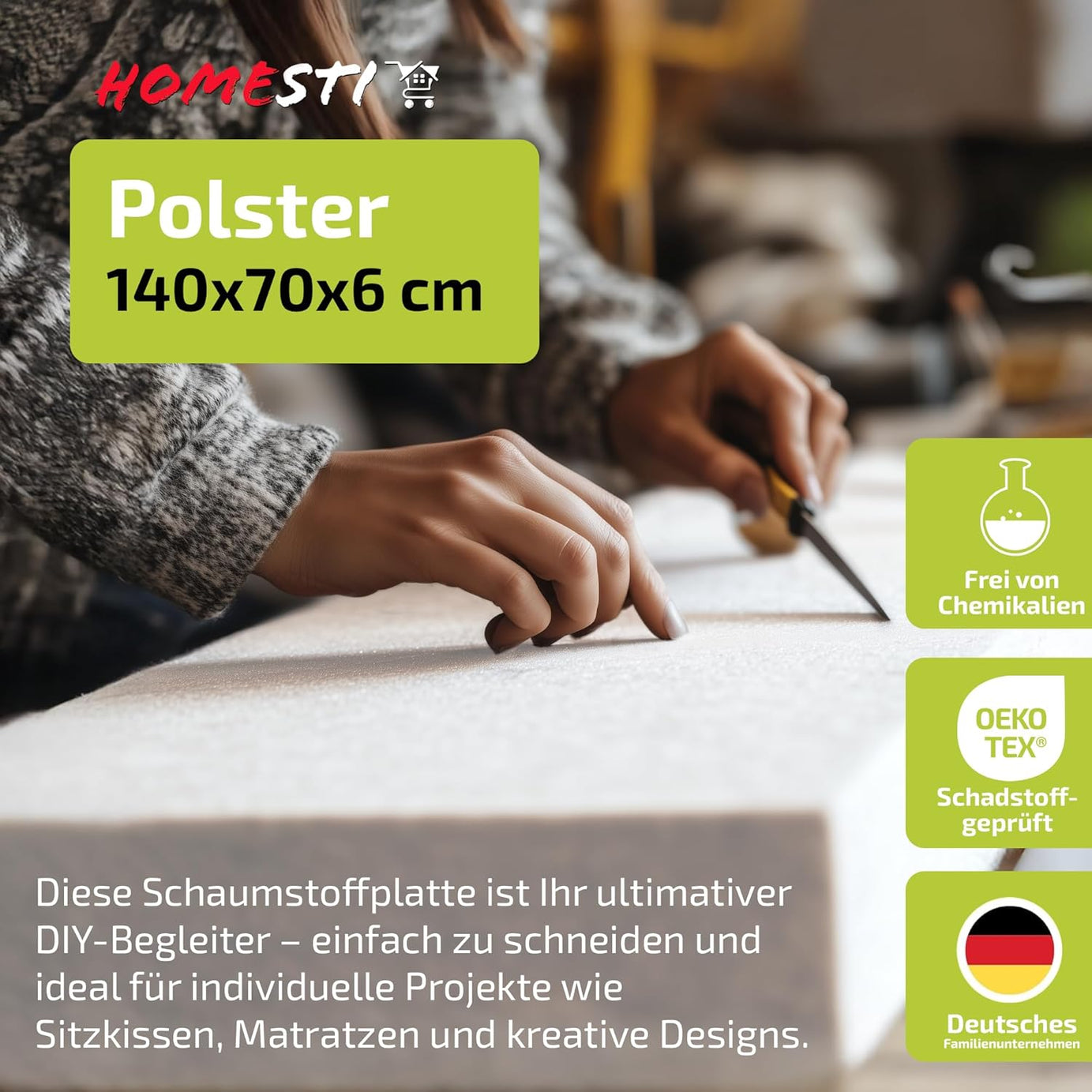 zuschneidbares Polster 140 x 70 x 6 cm Schaumstoffplatte Polsterung
