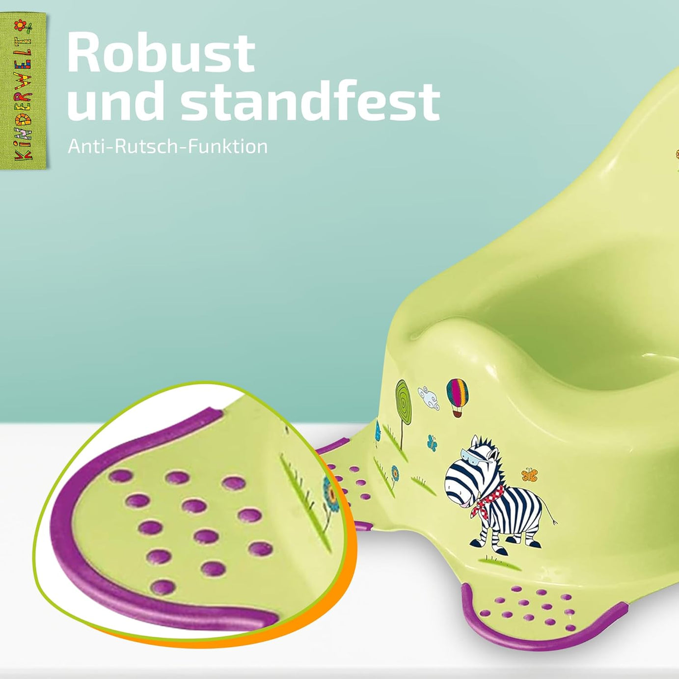 Pot Hippo vert pour bébés et enfants, pot bébé stable avec fonction antidérapante