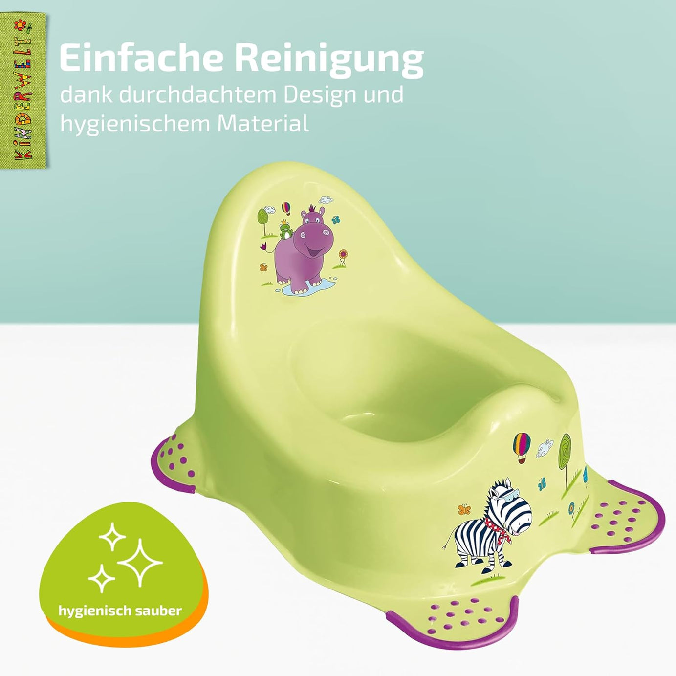 Pot Hippo vert pour bébés et enfants, pot bébé stable avec fonction antidérapante