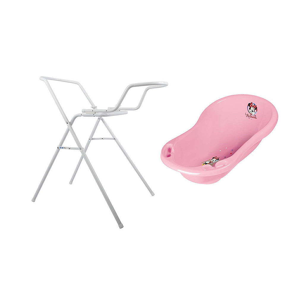 Disney Minni Mouse baignoire bébé rose 84 cm + support de bain + gant de toilette