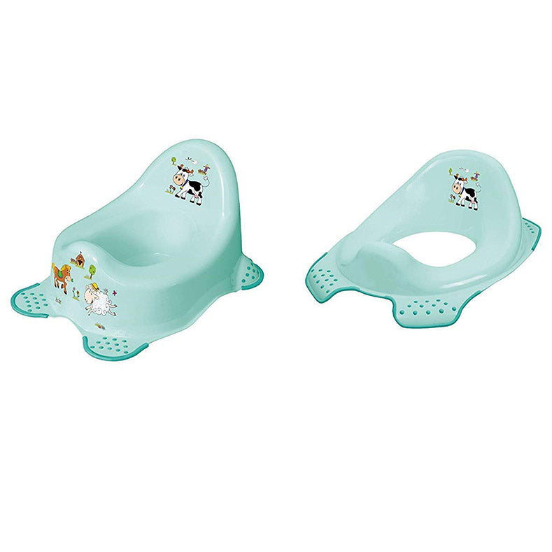 Kindertopf + WC Aufsatz Funny Farm aquamarin  Toilettentrainer
