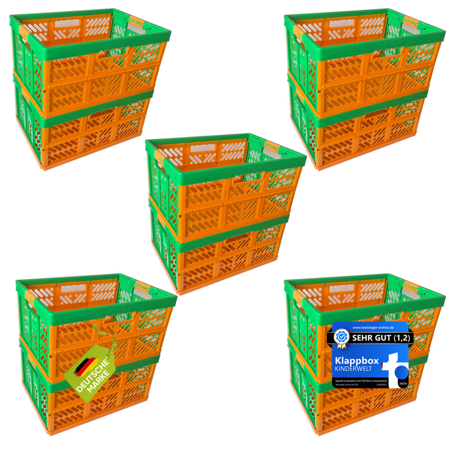 KiNDERWELT 10 x Robuste Profi - Klappbox 45 L bis 50 kg - Faltbox, Kiste, Korb zur Aufbewahrung, Transport - orange