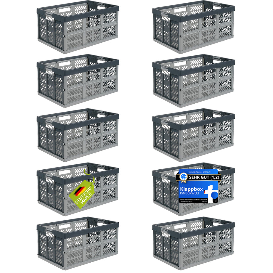 Profi - Klappbox TÜV zert. 45 L bis 50 kg silber / grau Faltbox Box Kiste 10 x