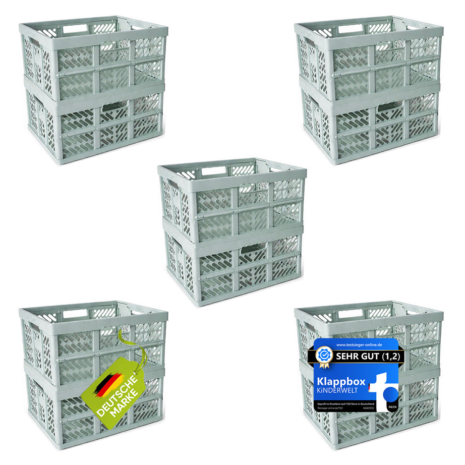 KiNDERWELT 10 x Robuste Profi - Klappbox 45 L bis 50 kg - Faltbox, Kiste, Korb zur Aufbewahrung, Transport - mintweiss