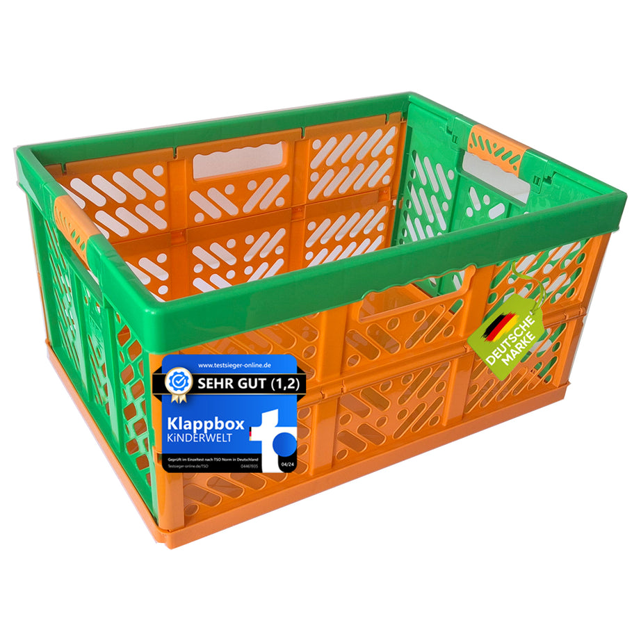 KiNDERWELT Robuste Profi - Klappbox 45 L bis 50 kg - Faltbox, Kiste, Korb zur Aufbewahrung, Transport - orange