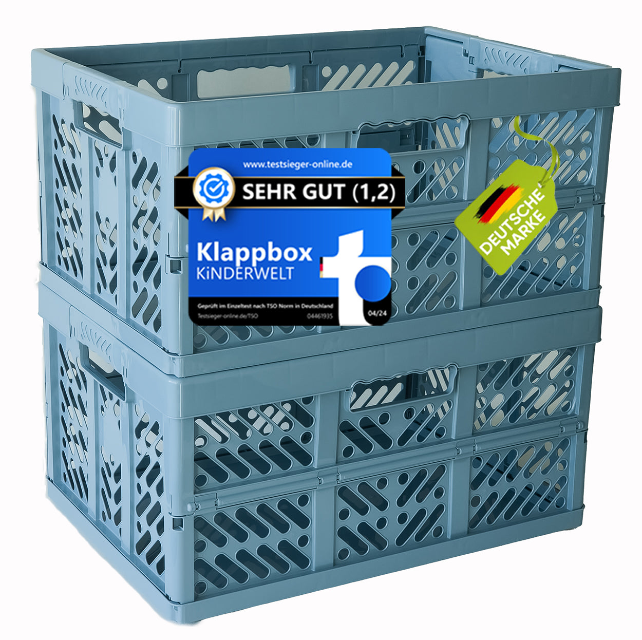 KiNDERWELT 2 x Robuste Profi - Klappbox 45 L bis 50 kg - Faltbox, Kiste, Korb zur Aufbewahrung, Transport - blau