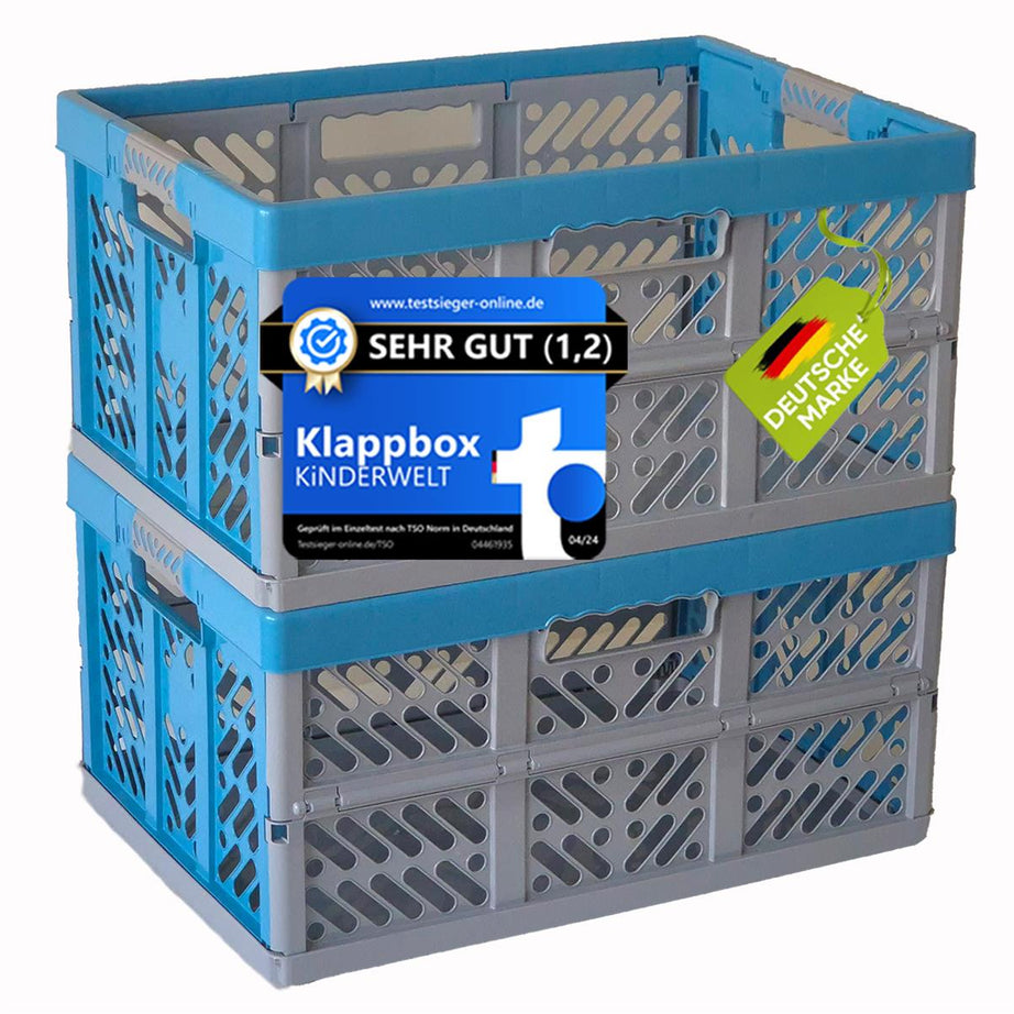 KiNDERWELT 2 x Robuste Profi - Klappbox 45 L bis 50 kg - Faltbox, Kiste, Korb zur Aufbewahrung, Transport - blau