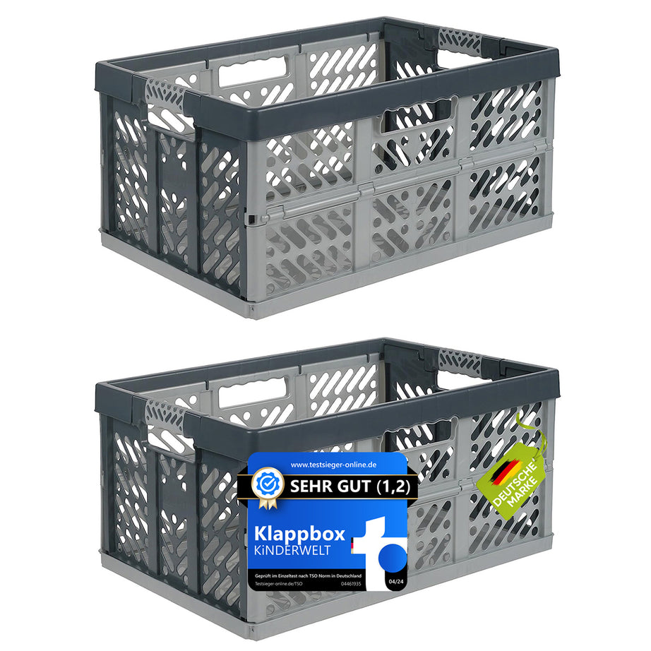 2 x Profi - Klappbox TÜV Rheinland zert. 45 L bis 50 kg Silber Faltbox Kunststoff Box Kiste