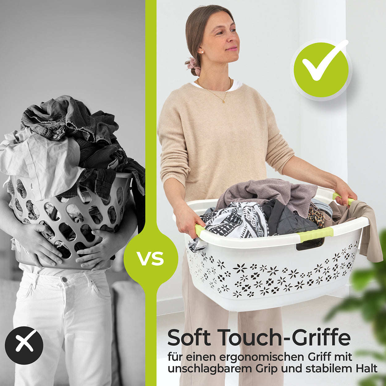 Panier à linge premium 50 L forme ergonomique - poignées soft touch - grand panier blanc