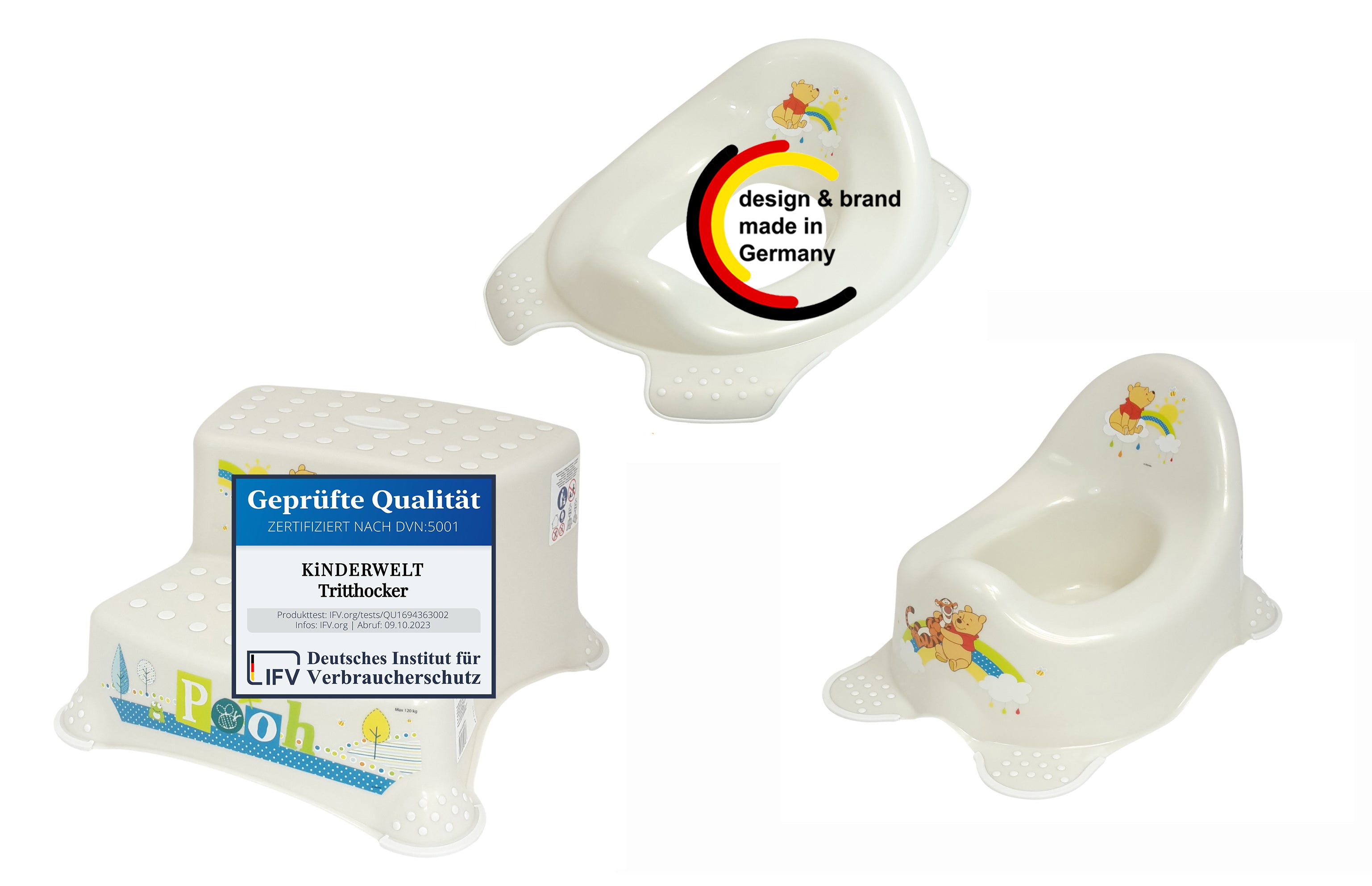 Disney Winnie Puuh perlweiß Toilettensitz + zweistufiger Hocker + Topf  mit Anti-Rutsch-Funktion
