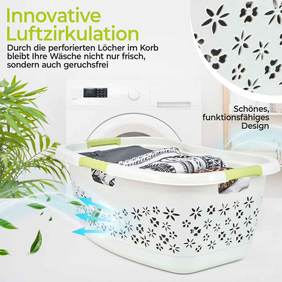 Panier à linge premium 50 L forme ergonomique - poignées soft touch - grand panier blanc
